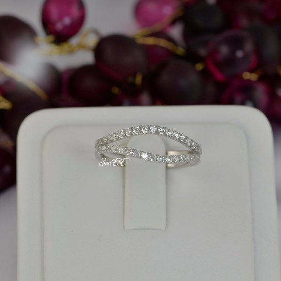 2pc Real 925 Curve Wedding Band Ring - Picture 2 of 7